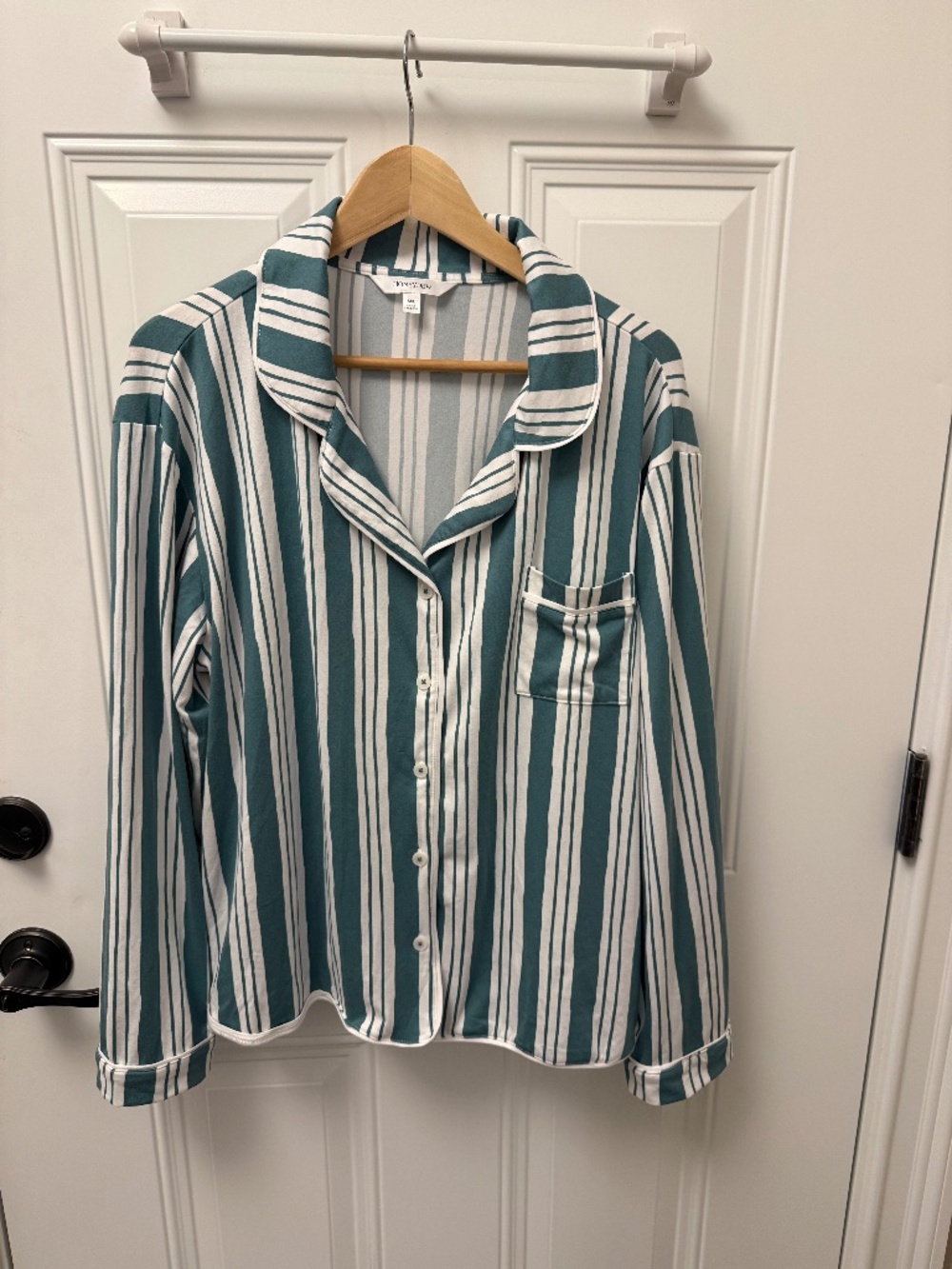 Honeydew green & white striped pajama set, size M/L, like new